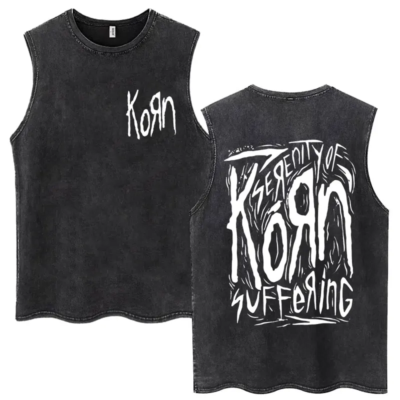 

Rock Band Korn Washed Tank Tops Men Women Metal Gothic Harajuku Sleeveless T-Shirts Men's Vintage Oversized Vest Male Streetwear