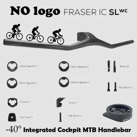 로고 없는 통합형 콕핏 MTB 핸들바 -40도 FRASER IC SL WC 스파크스 프레임용 풀 카본 파이버 자전거 부품