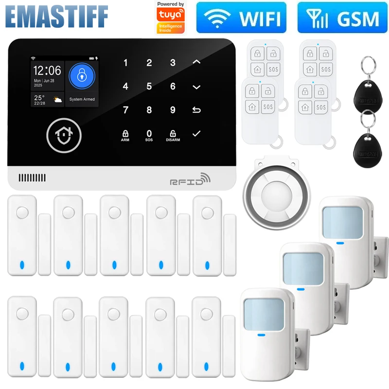 APP Control Tuya WiFi GSM Home Alarm System Host Security Support RFID Card Touch Keyboard 433MHz Wireless Door/Motion Detector