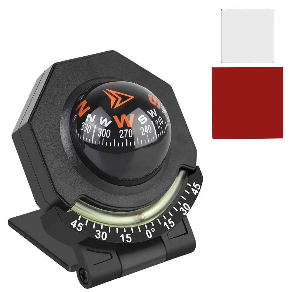 Auto-Armaturenbrett-Kompass mit Neigungsmesser, 2-in-1, faltbar, hochpräzise Navigation, Autohalterung, Kompass, Kugelkompass für Fahrzeug, Boot