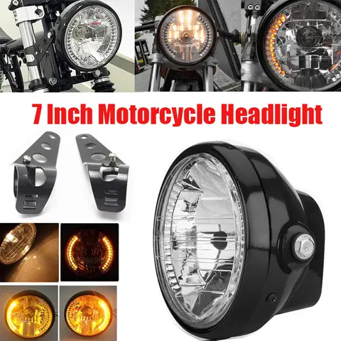 범용 7 인치 오토바이 헤드 라이트 H4 35W LED 헤드 램프 9 전선 오토바이 용 신호등 장착 브래킷