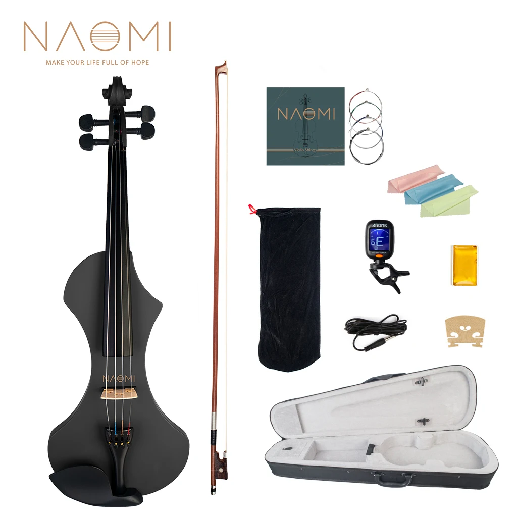 

NAOMI Black Electric 4/4 Violin Set w/ Brazilwood Bow+Violin Case+ Strings+Tuner+Rosin+Maple Bridge+Nylon Protect Bag