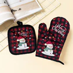 2pc/set Insulation Christmas Microwave Glove Potholder Thickening Printing Insulation Pad Anti-Heat Christmas Oven Mitts