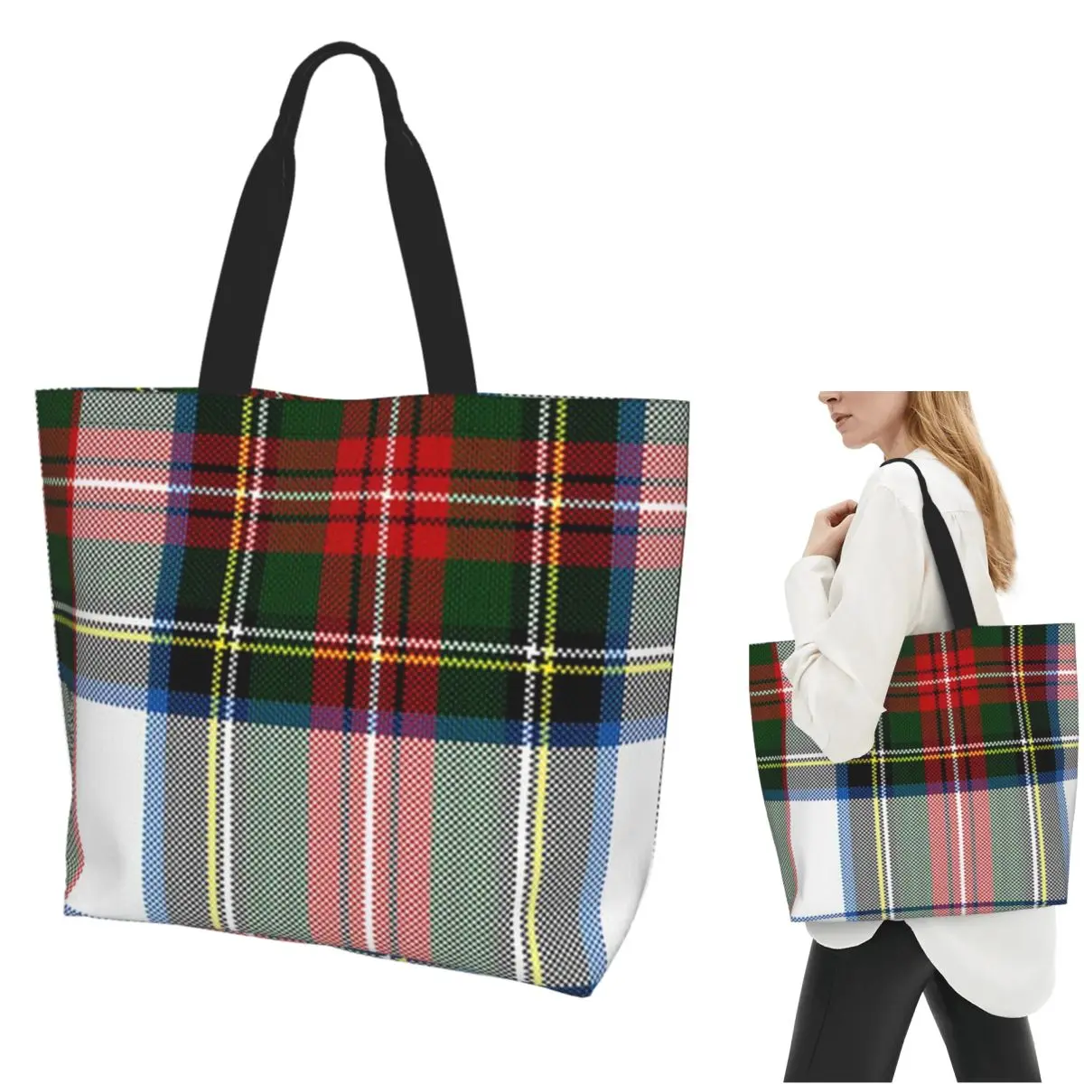 Clan Stewart Dress Tartan Plaid Pattern Shopping Tote Bag Canvas Large Capacity Shoulder Bags Shopper Grocery Handbag for Women
