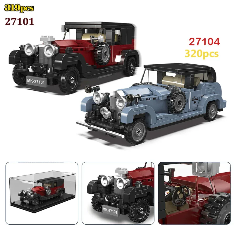 ريترو 27104/27101 نموذج سيارات اللبنات مع صندوق واضح الأولاد الجمعية سيارة مشهورة تحصيل مركبة MOC الطوب اللعب الهدايا #1