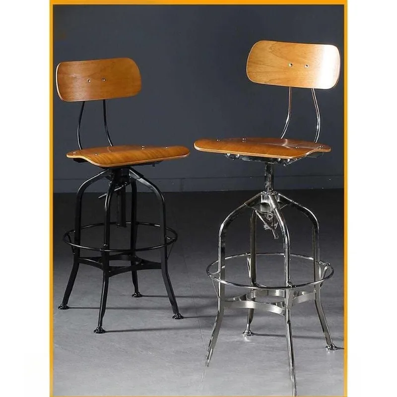 Industrial style wrought iron rotating bar chair, high chair, lifting retro bar stool, metal bar chair, backrest high stool