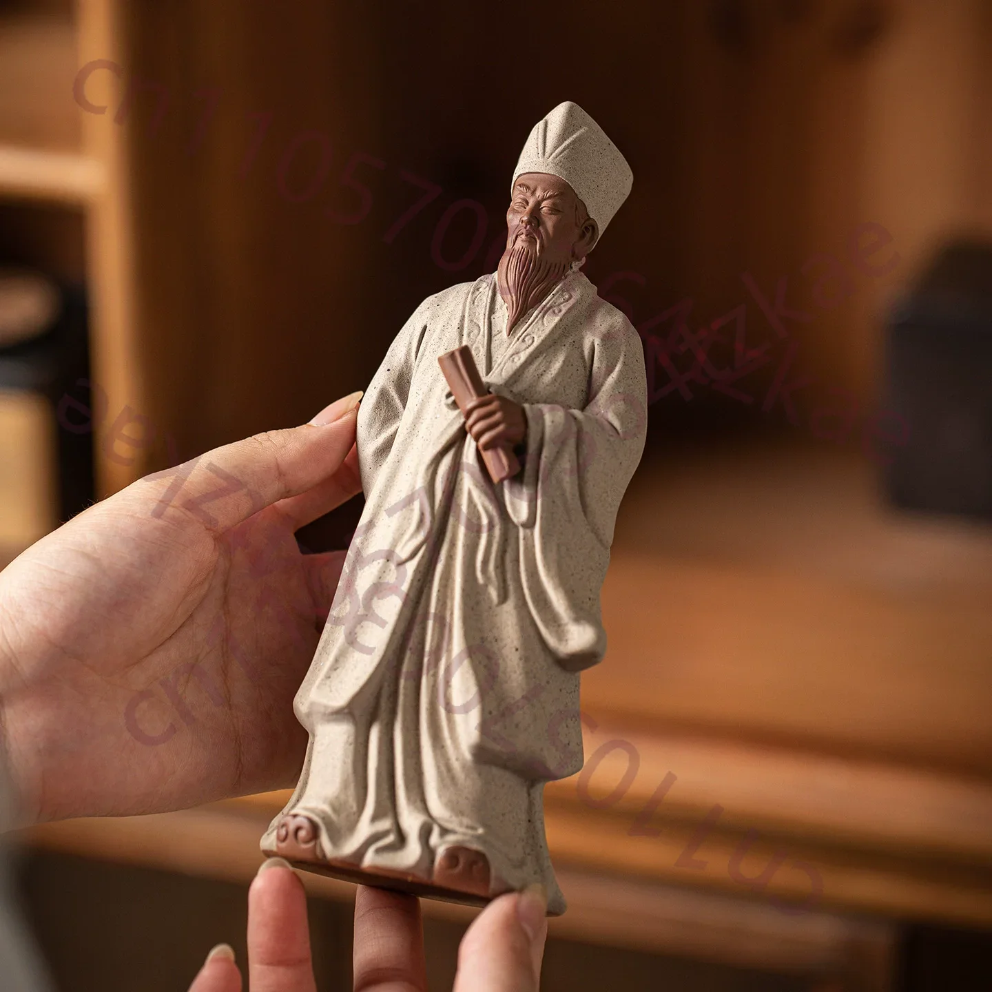 Wang Yangming Ceramic Statue, Chinese Philosopher Sculpture of Unity of Knowledge & Action, Zen Study Desk Decor for Home Entran