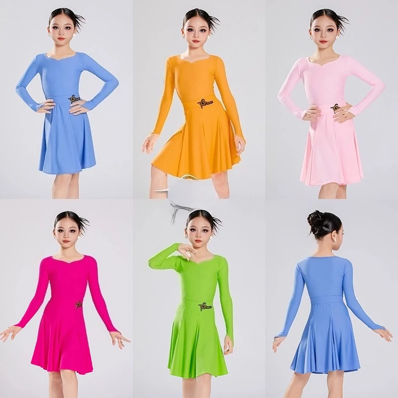 

MulticoloredNew and winter long-sleeved boneless uniform for girls low-neck two-piece professional performance suit Latin dance