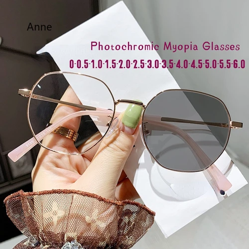 Imagen 1 del producto Gafas fotocromáticas para miopía INS Trend para mujer, diseño de lujo, montura redonda, gafas para miopía que cambian de Color, menos gafas a-5,0
