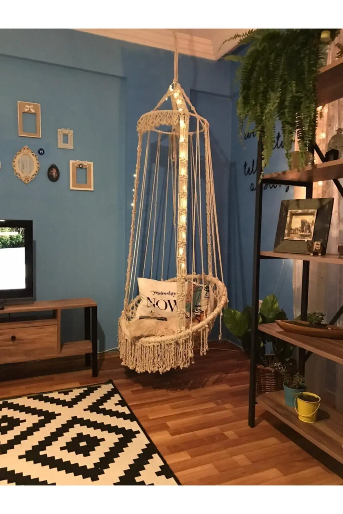 Round Hanging Swing Handmade Knitting Macrame Rope Hammock Stylish Nordic Home Decoration Outdoor Indoor Durable Garden Chair