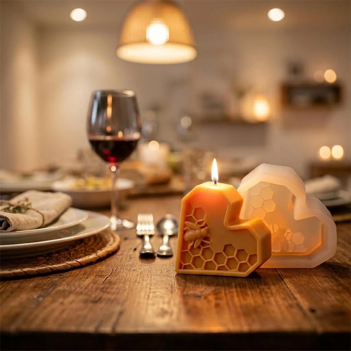 

3D Bee Honeycomb Silicone Candle Mold DIY Heart & Hexagon Honeycomb Soap Candle Making Mold for Home Decor & Gift Giving