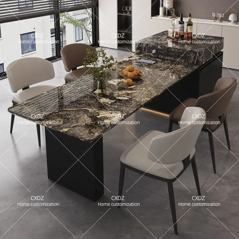 2026 New Luxury Natural Marble Dining Table Integrated Retractable Design Modern Light Luxury Stone Island Platform for Home