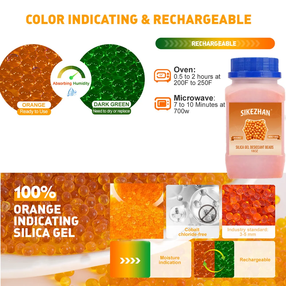18OZ Blue/orange Waterproof Reusable Silica Gel Beads Bottles Moisture Absorber Electronic Product Desiccant Dehumidifie