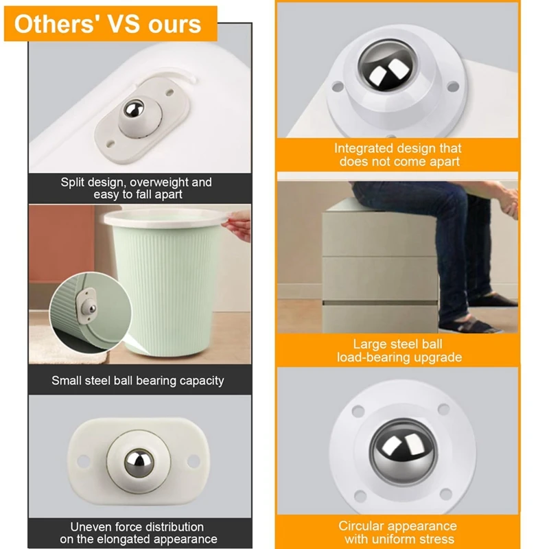 Mini Roulettes pour Petits Appareils Électroménagers, Roulettes Auto-Adhésives, Rouleaux en Acier Inoxydable, 12 Pièces, Blanc, Installation Facile