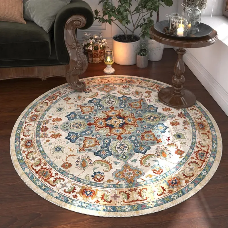 Retro Round Carpets European Style Living Room Bedroom Floor Mat Soft Anti-slip Easy To Clean Bohemia Sofa Rug Gift Home Decor