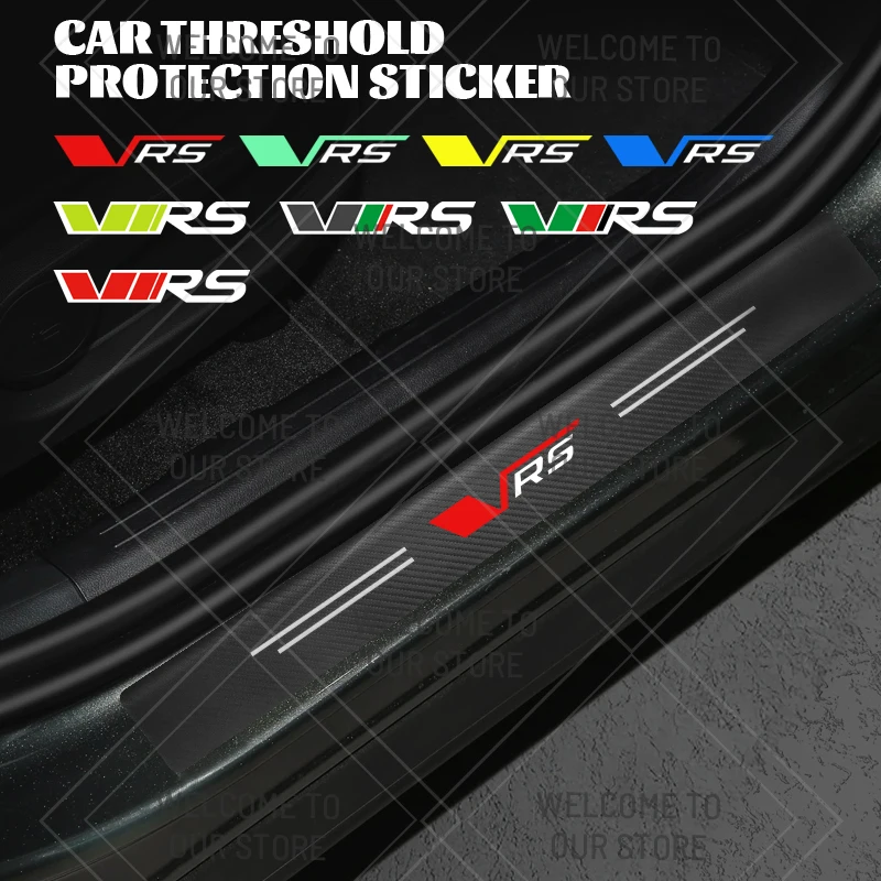 Image of 4/5 stücke Für VRS Logo Skoda Schnelle Superb Octavia Enyaq Yeti Auto Schwelle Streifen Carbon Faser Aufkleber Auto tür Stamm Sill Schutz
