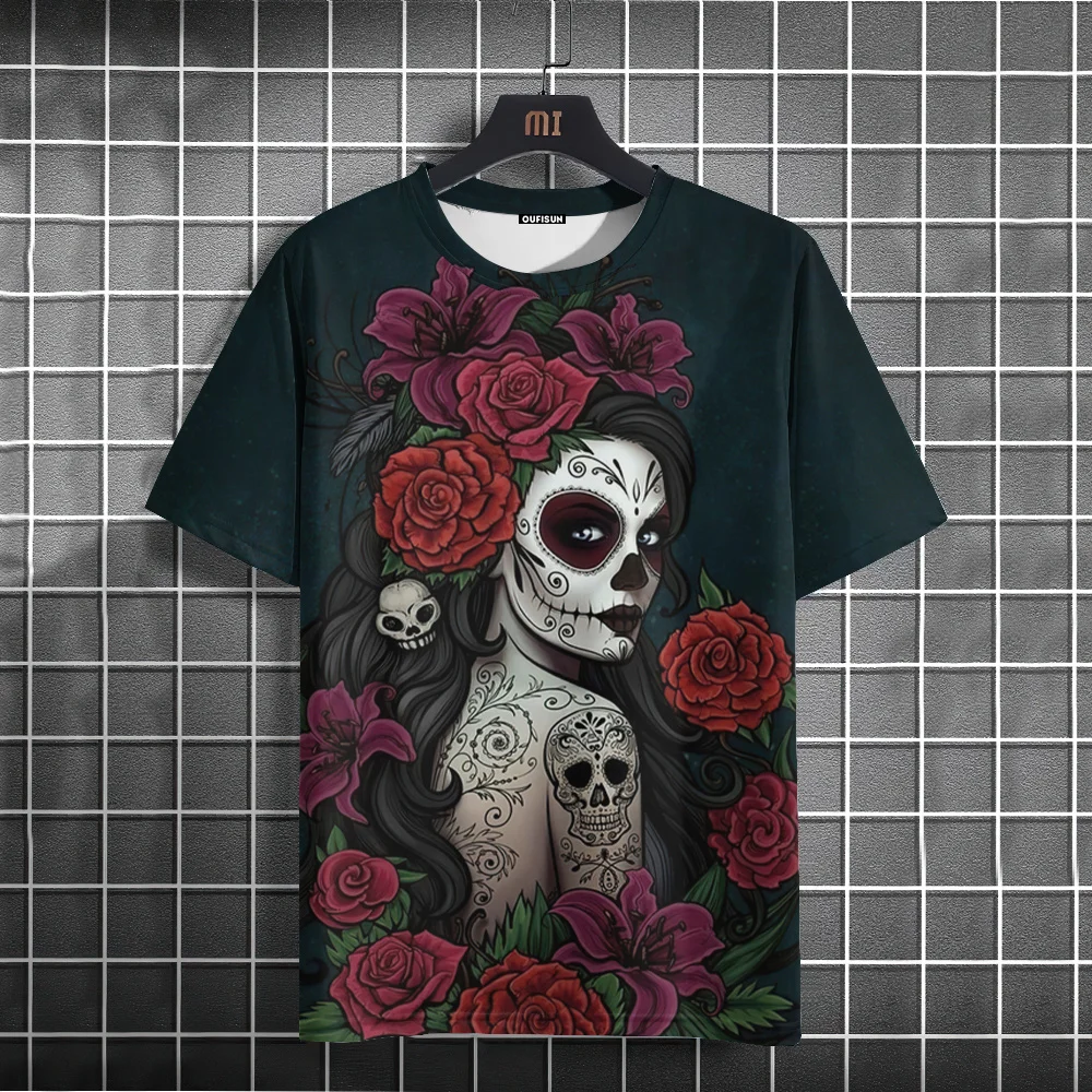 Mexican Skull Day of The Dead Graphic T Shirt for Men Womens Graffiti Clothing Horror Goth T-shirts Fashion Streetwear Tops Tees - Image 5
