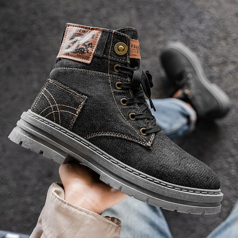 Men's Fashionable Canvas Denim Boots Breathable Outdoor Climbing Boots Versatile Stylish Casual Boot Footwear