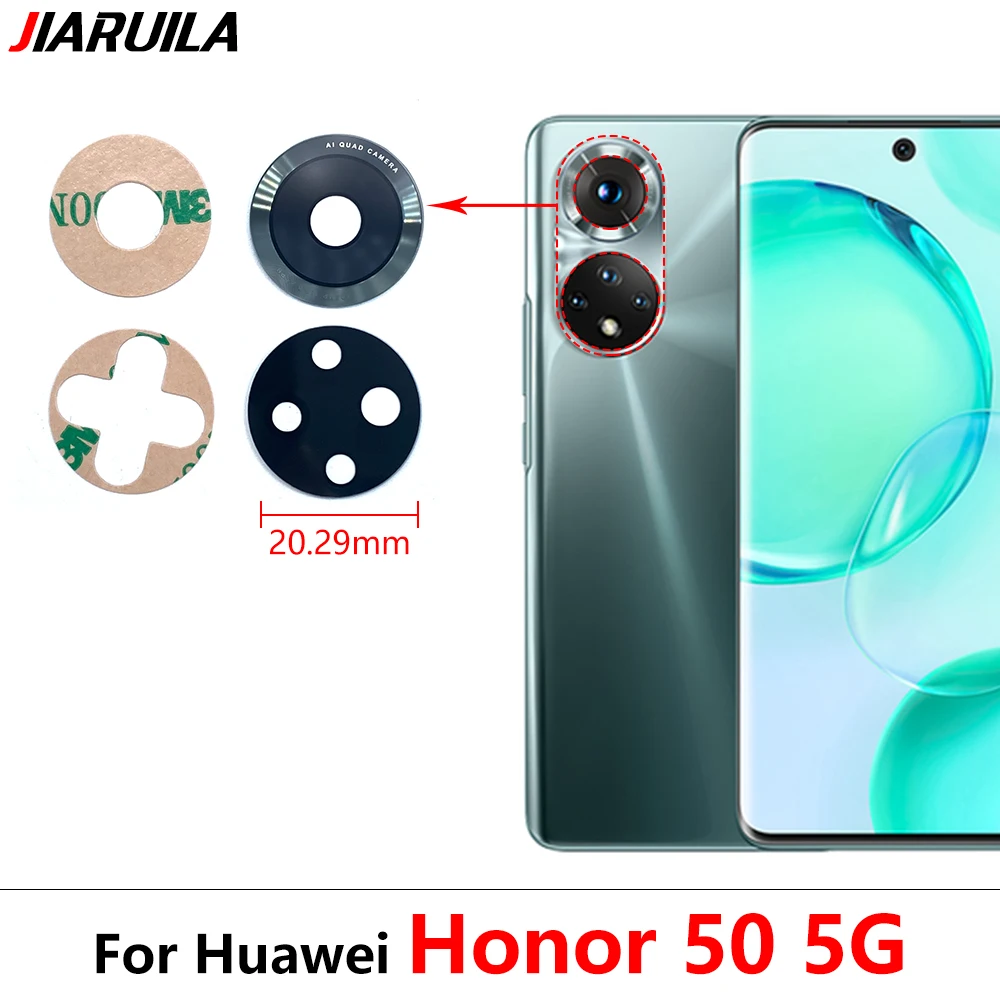 10 buah untuk Huawei Honor 50 5G / 50 Lite lensa kamera kaca dengan pita pengganti