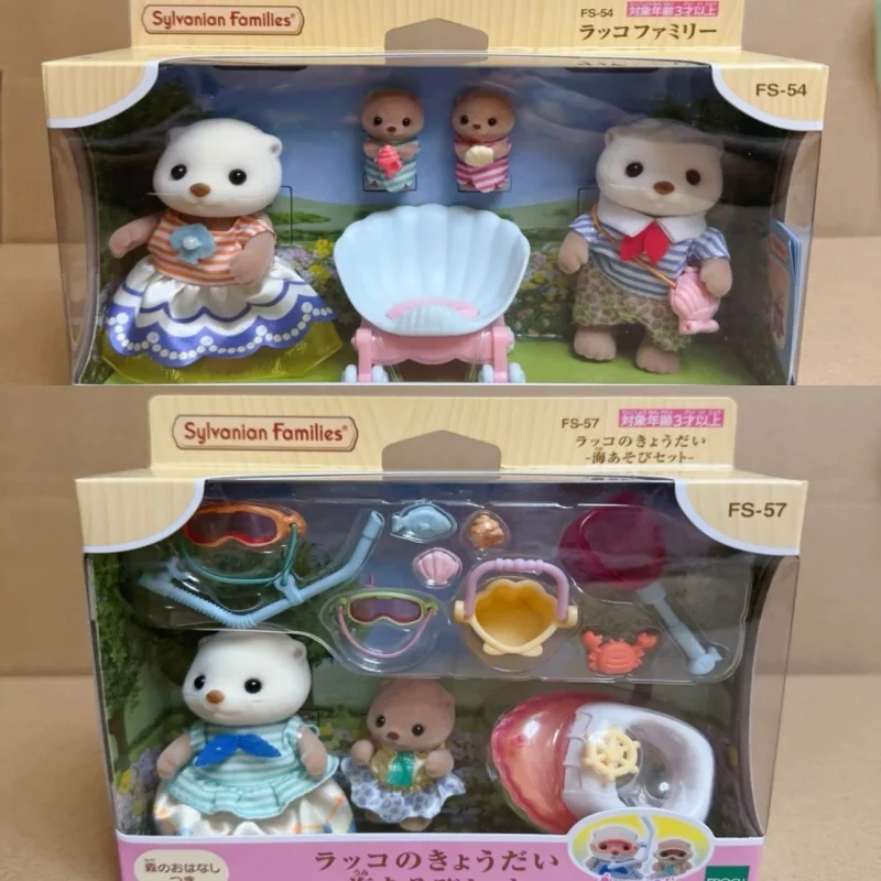 Hot Sales Sylvanian Families Anime Kawaii Sea Otter Family Sisters Diving Doll Set Girls Playing House Toys For Birthday Gifts