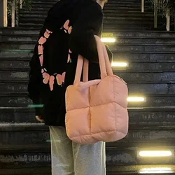 High end diamond grid soft filled cotton large capacity tote bag for women's new autumn and winter versatile shoulder bag