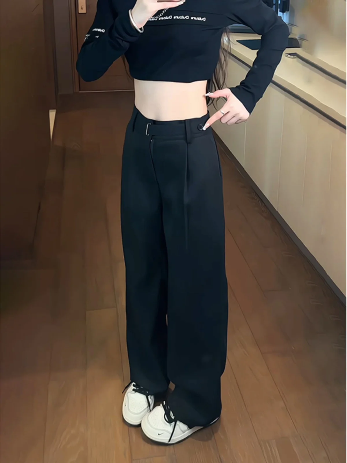 

Casual Bla Wide Leg Men's Pants Loose Fit American Sle Slimming Trousers Lazy Feelings Knife Wide Leg Suit Pants