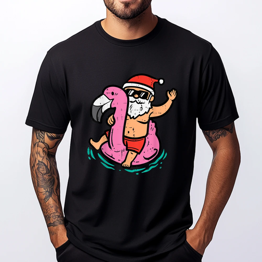 

Santa Flamingo Floatie Funny Christmas In July Summer Xmas Clothing Mens Fashionable and Trendy Men's T-Shirts