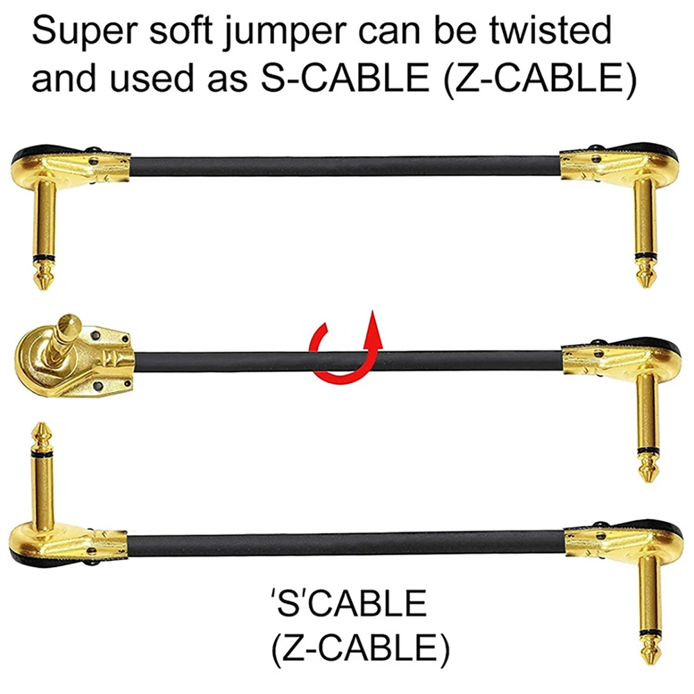 Guitar Patch Cable Effect Pedal Patch Cords 1/4-Inch Right Angle Low Profile Pancake Design for Effect Pedals 3 Pack