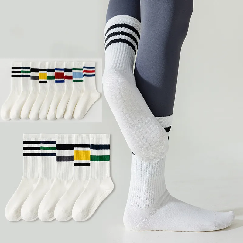 Anti-slip Cotton Mid-calf Striped New Colorful Breathable Yoga Socks Pilates Socks Indoor Gym Dance Fitness Sports Floor Socks