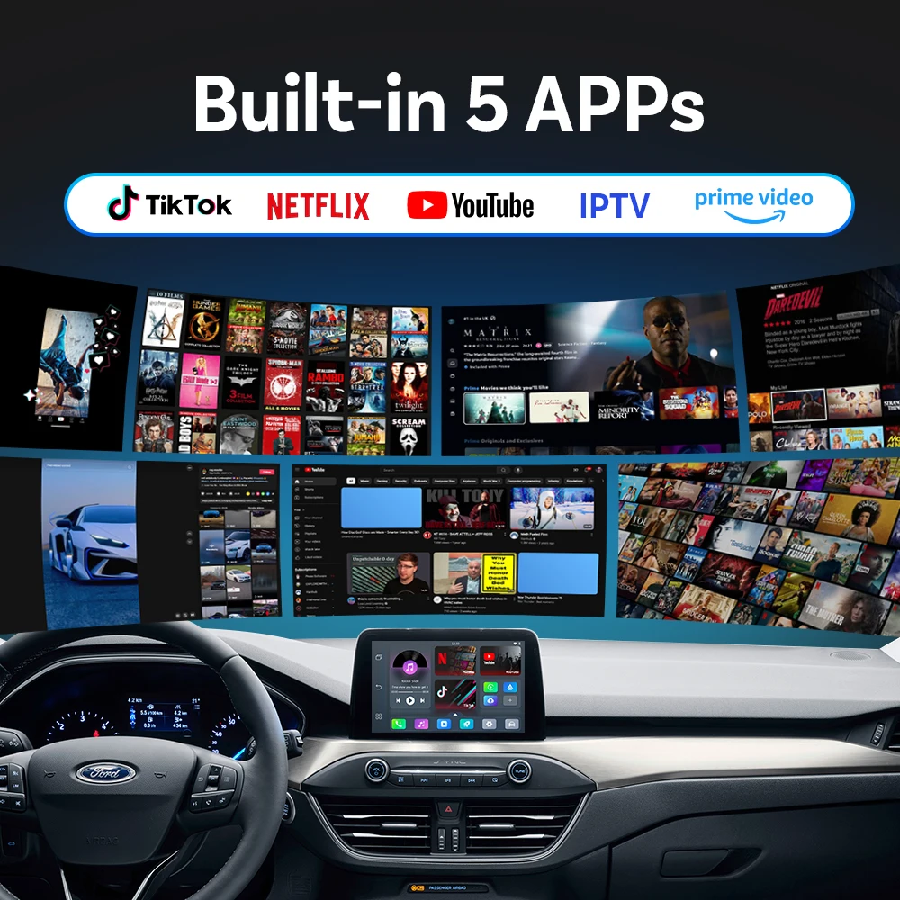 Ottocast Android Ai Box Wireless CarPlay Android Auto Adapter Built in Youtube Netflix Tik Tok IPTV for Car with Wired Carplay