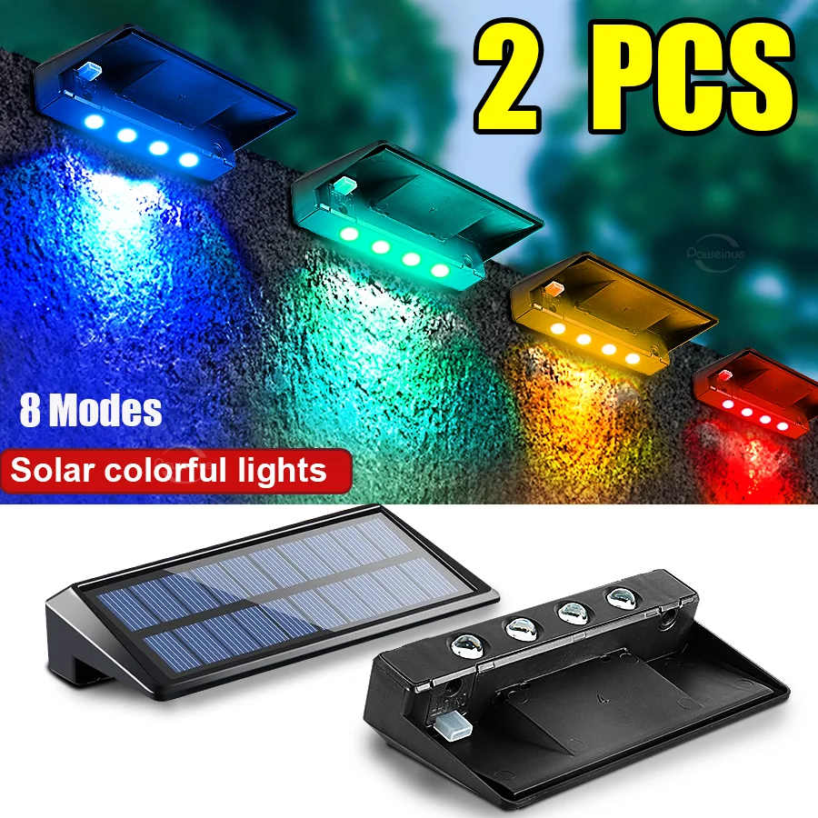 

2Packs Fixed Color Solar Wall Lights 4 LED Solar Fence Lights Waterproof Solar Outdoor Lighting Garden Landscape Lamp Step Patio