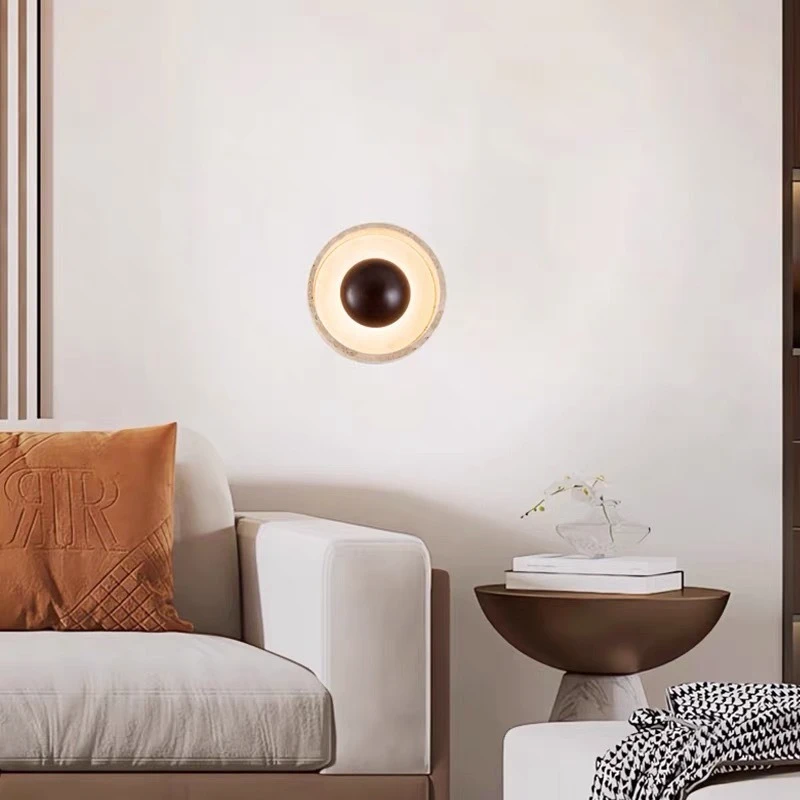 Rotundity Travertine Wooden Wall Lamps Corridor Entrance Staircase Home Decoration Wall Sconces Dining Room Coffee House Lights