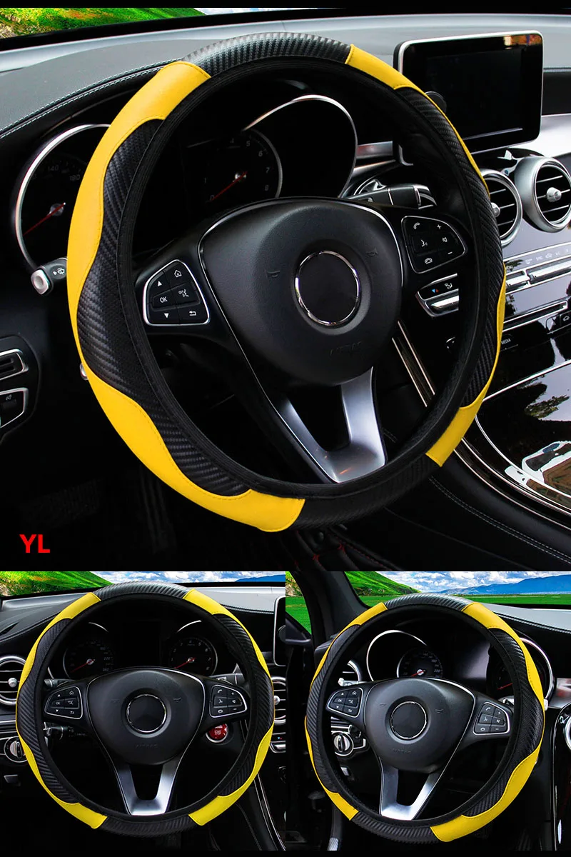 Auto Lenkrad Abdeckung Atmungsaktive Anti Slip PU Leder Lenkung Abdeckungen Geeignet 37-38,5 cm Auto Dekoration Carbon Faser – Detail 7