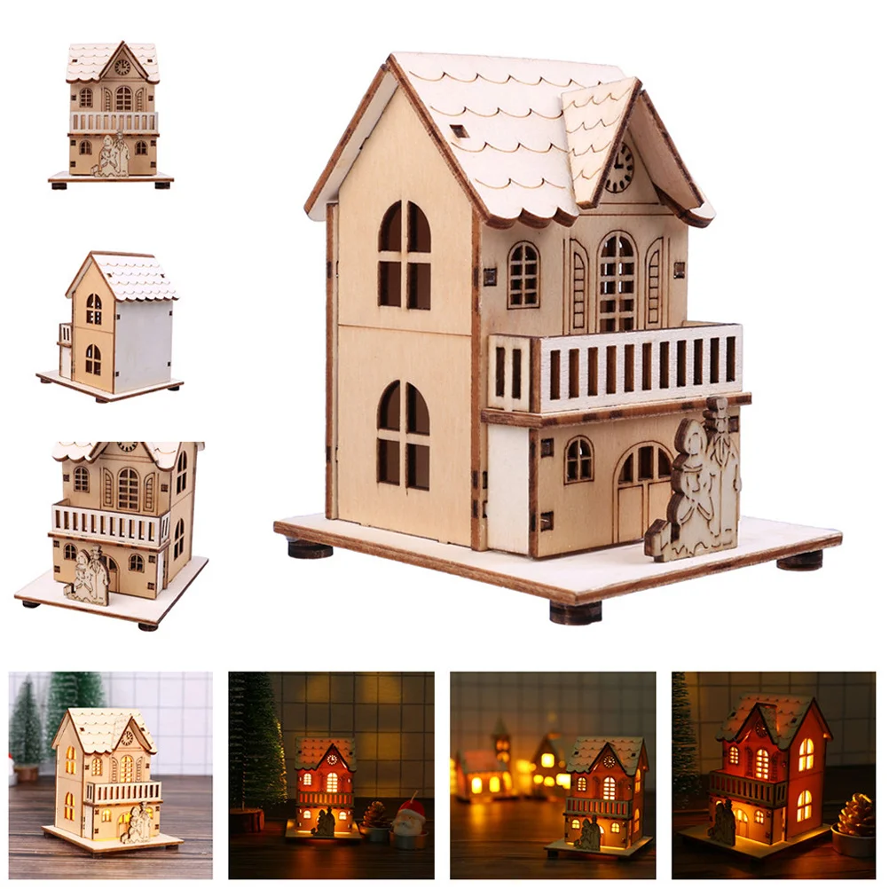 

Glow Cabin Ornaments Christmas Decorations Vintage House Luminous Desktop Adornment for Xmas Small