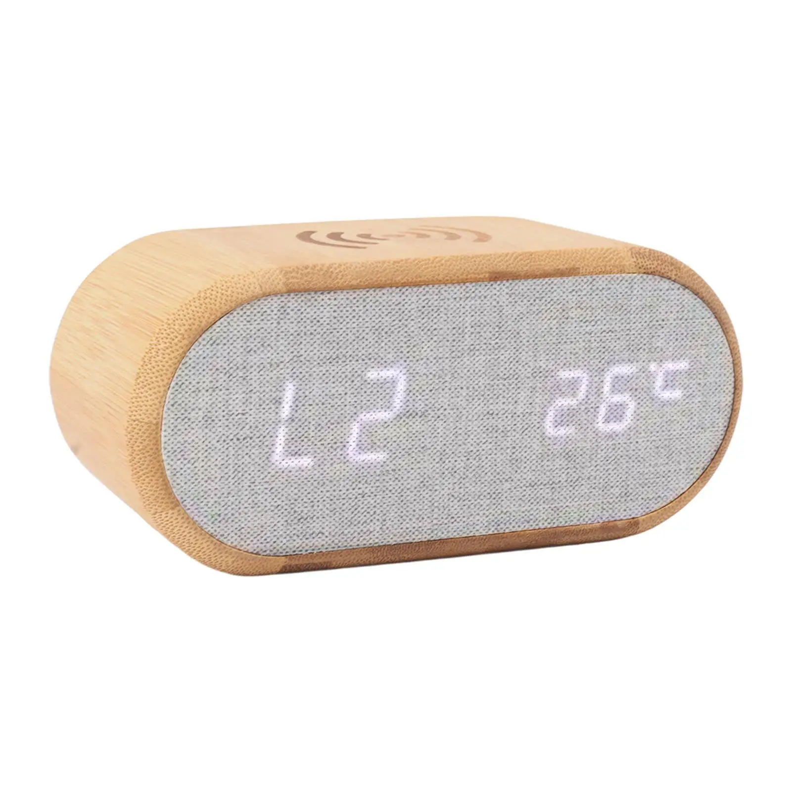 Wooden Bamboo Alarm Clock with Wireless Charging & Temperature Display, Sound Control Power Off – Perfect for bedroom