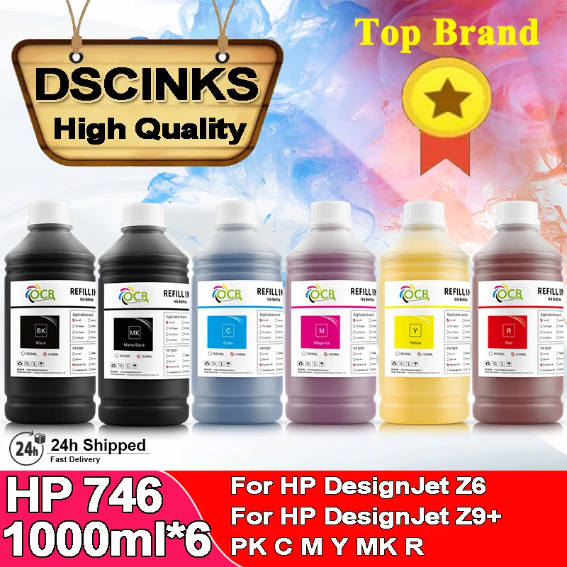 1000ML*6 For HP 746 747 Pigment Ink Compatible for HP DesignJet Z6 & Z9+ Printer High Quality Ink HP746 HP747 (PK C M Y MK R)