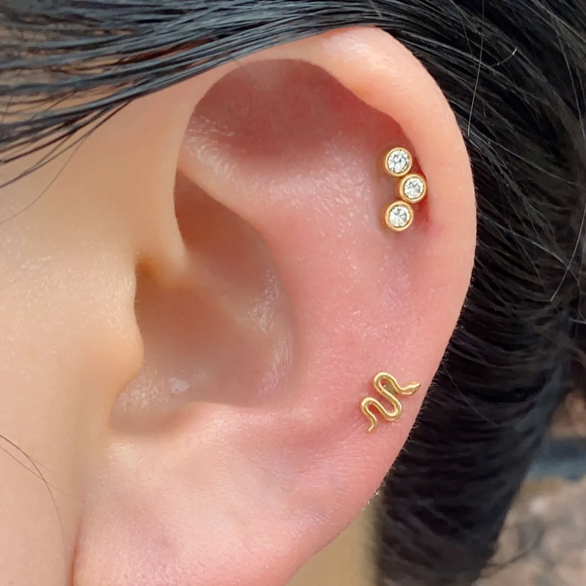 1PC Stainless Steel Tiny Animal Snake Stud Earring Internal Thread Zircon Piercing Cartilage Helix Tragus Earrings Body Jewelry