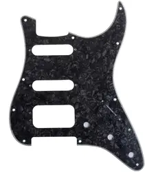 3Ply Black 11-Hole Round Corner HSS Guitar Strat Pickguard for USA/Mexican Stratocaster 3-screw Humbucking Mounting Open Pickup