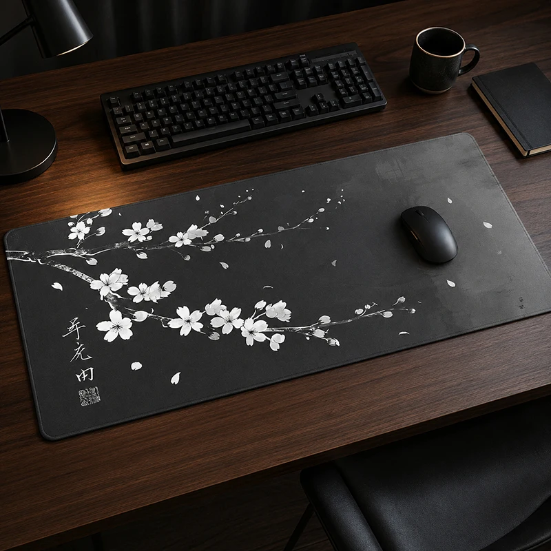 Mouse Pad Black And White Ink-wash Cherry Blossoms Gamer XL Home HD New Mousepad XXL Playmat Carpet Soft Gaming laptop Mice Pad
