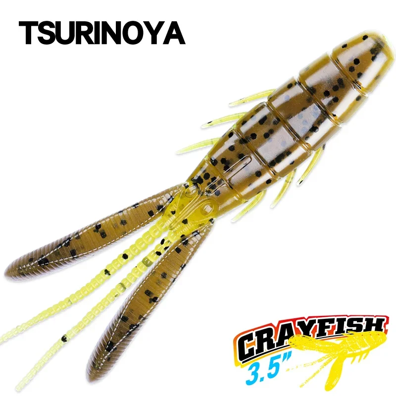 TSURINOYA CRAYFISH 90mm 8g 6pcs Creature Bait Claw Soft Plastic Add Scent Salt flipping Punching Shaky Heads Bass Fishing Lure