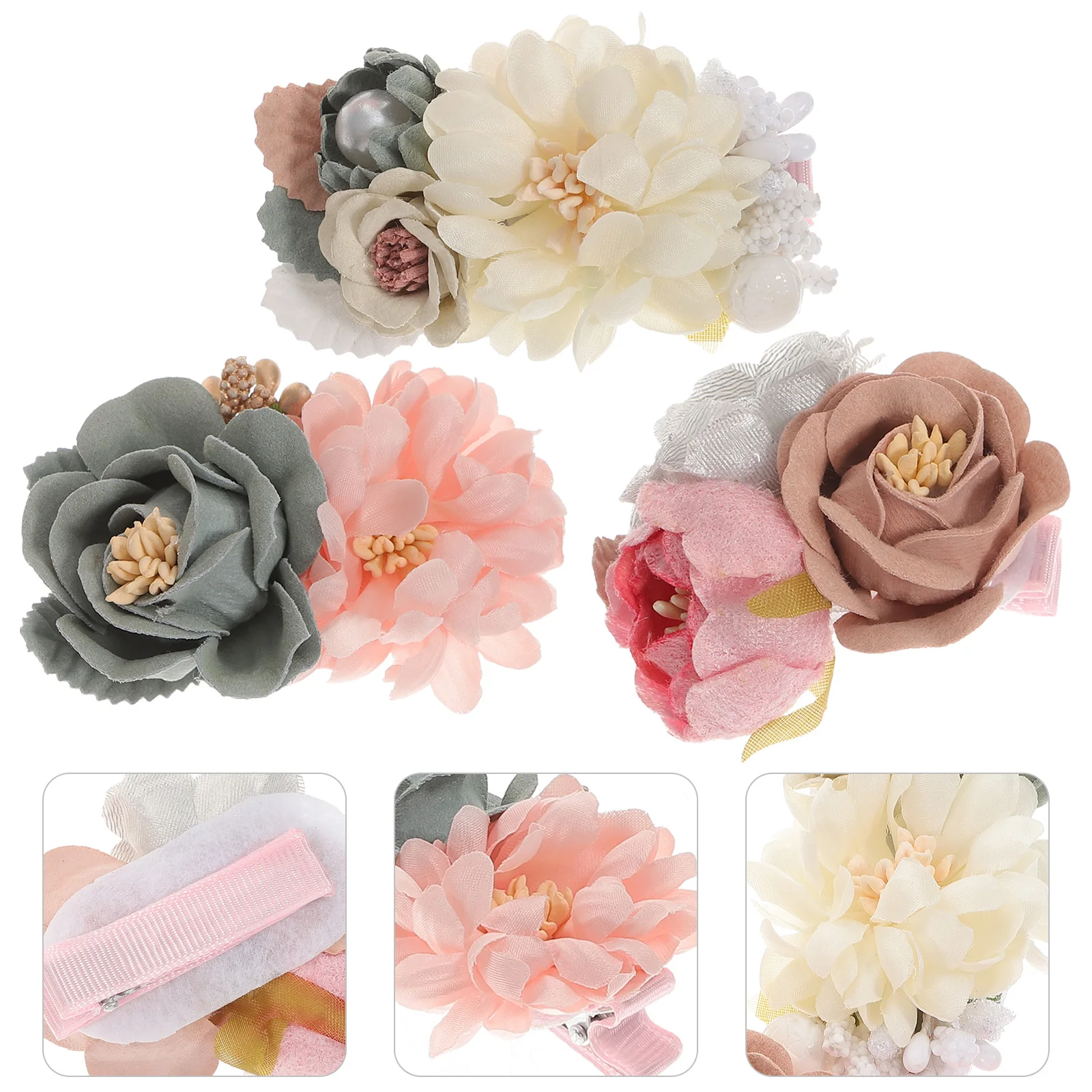 

3pcs Floral Hair Clips Kids Girls Toddler Fabric Flower Barrettes Baby Hair Accessories Small Decorative Clip For birthdays