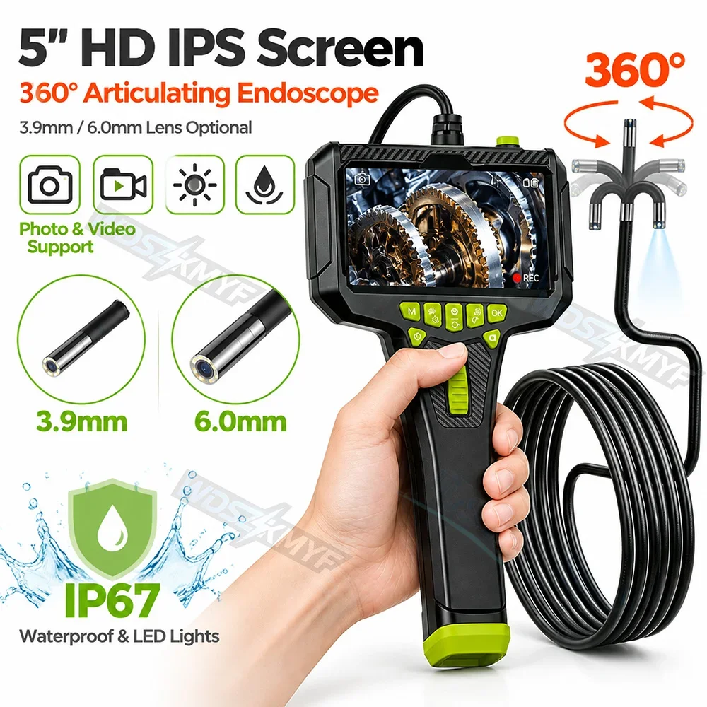 3.9mm/6mm 360° Steering Industrial Endoscope Camera HD lens Car Pipes Inspection With 5