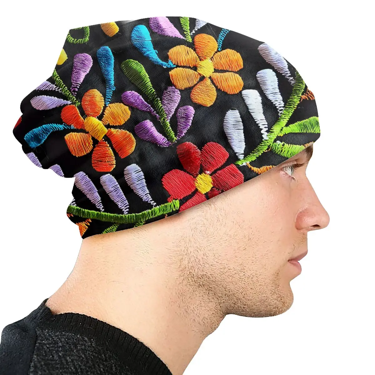 Gorro con flores bordadas para mujer, gorros finos rojos, estilo mejicano, para exteriores, otoño