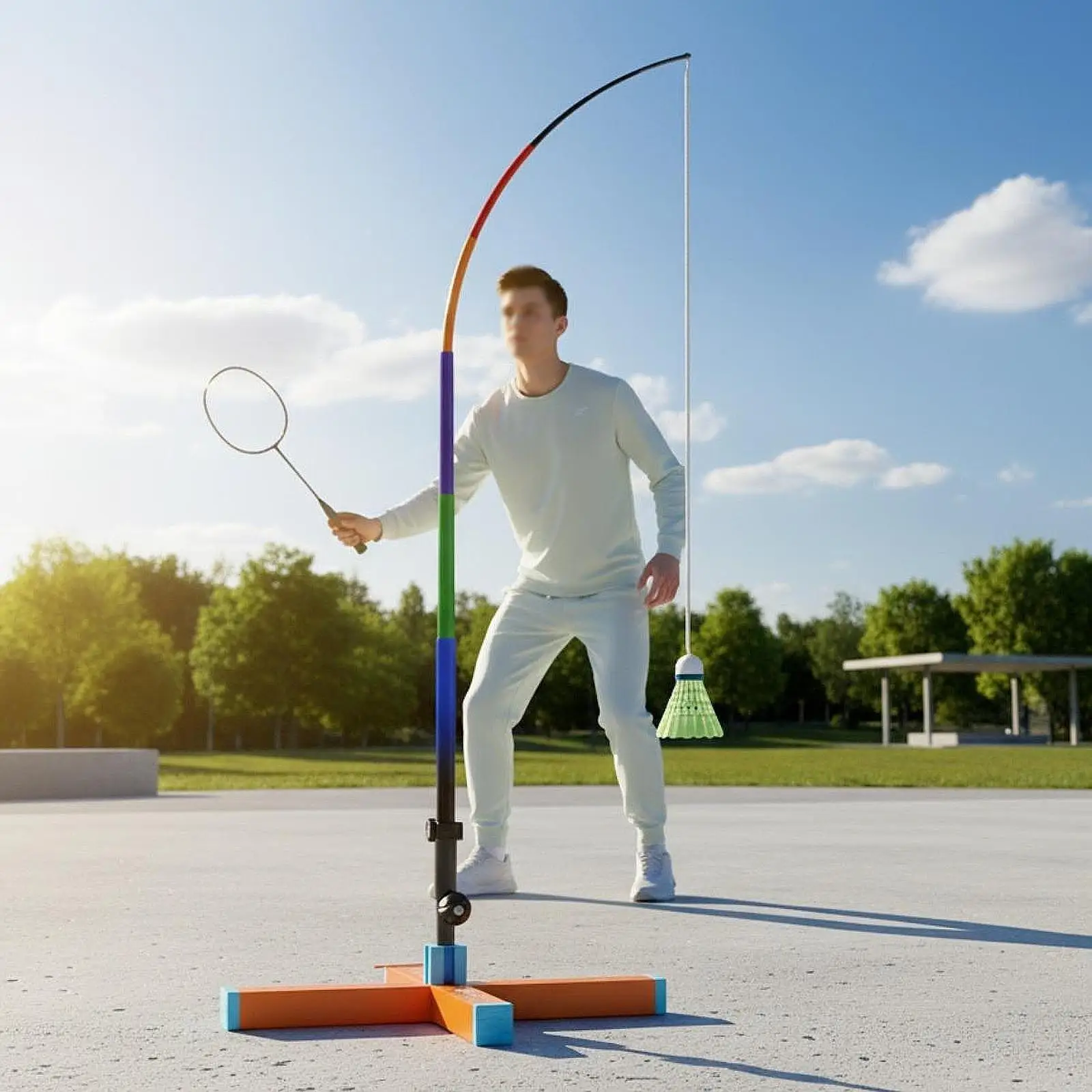 Solo Badminton Training Indoor Outdoor Portable Device Height Adjustable Elastic Cord Practice Equipment for Kids Teens Adults