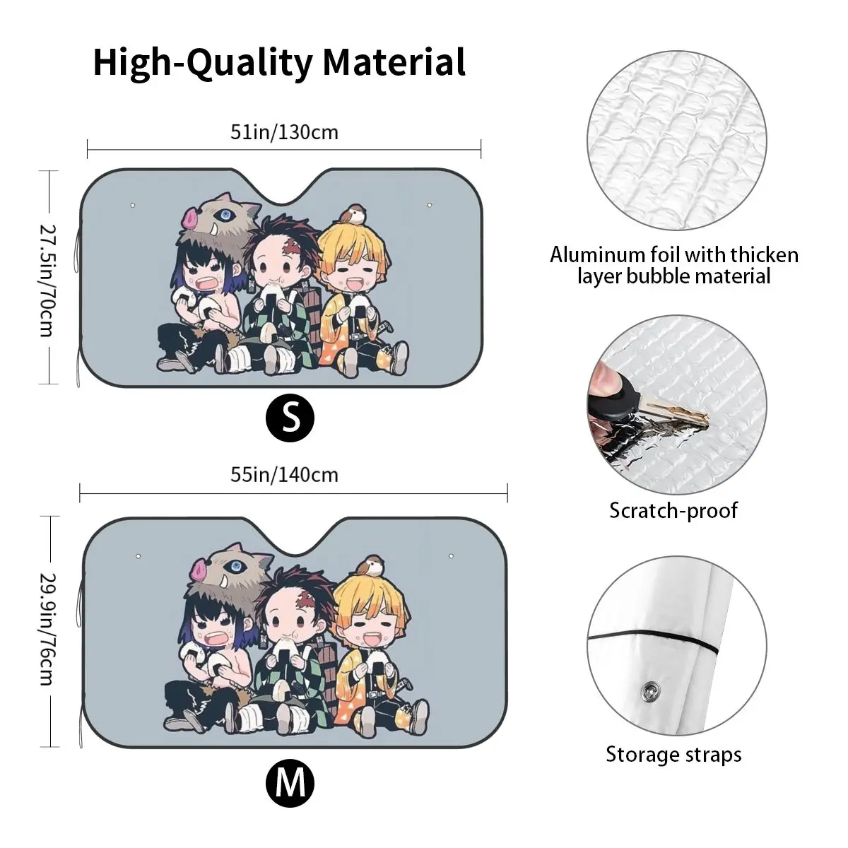 شيطان القاتل لطيف الكرتون مضحك ظلة الزجاج الأمامي 76x140 سنتيمتر Kimetsu No Yaiba أنيمي رقائق الشمس قناع UV حامي