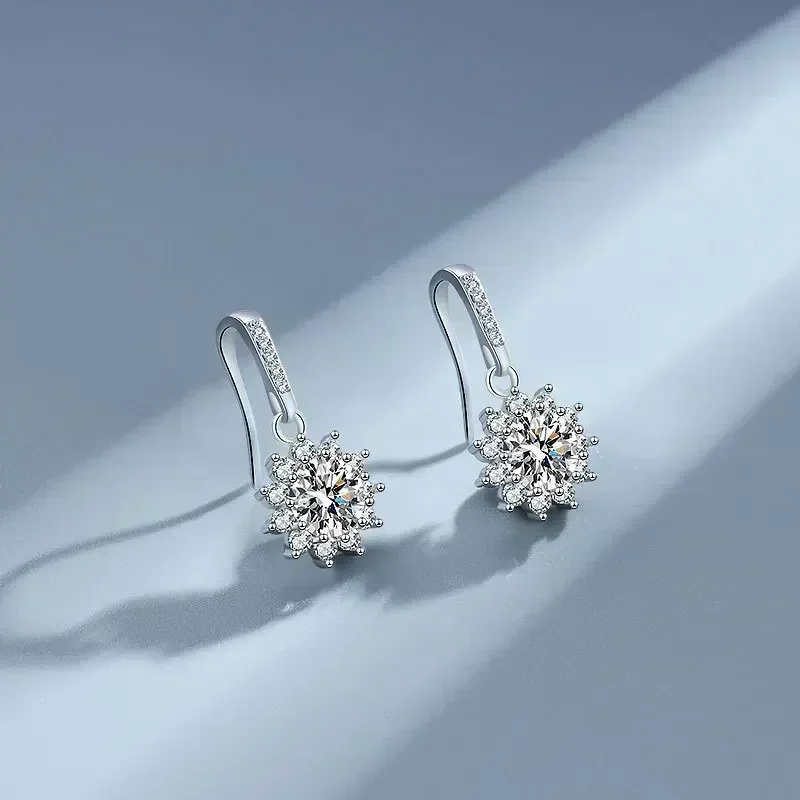 Elegant Design Sunflower 1/2ct Shiny Moissanite Drop Earring for Women, Platinum PT950 Holiday Gift Earring Fine Jewelry To Girl