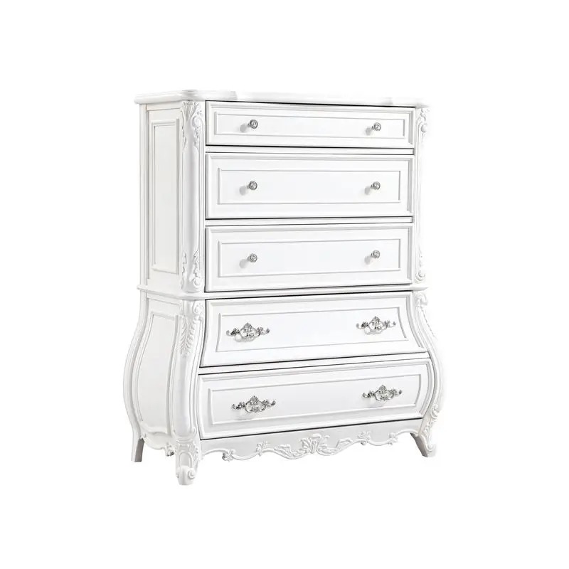 

Modern 5-Drawer Chest in Pearl White Wood - Stylish Storage Solution for Any Room