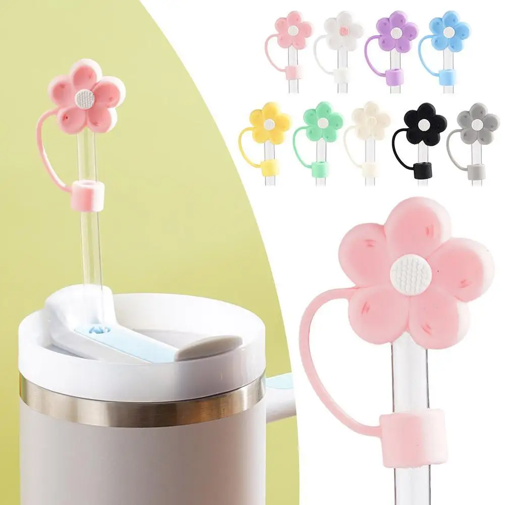 Cup Straw Lid Cute Straw Lid Suitable For 30 And 40 Oz Rolled Cups With Handle 10mm Silicone Flower Straw Lid