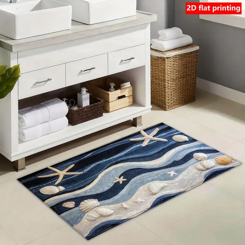 VIKAMA 2D Starfish Shell Bathroom Doormat, Non-Slip Super Absorbent Indoor Outdoor Entryway Rug, Decorative Mat for Home Decor