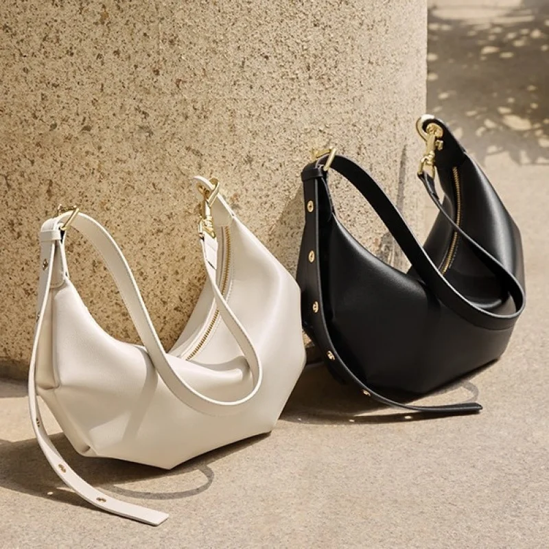 

Модная однотонная сумка через плечо, роскошная мягкая кожаная сумка-полумесяц с металлическими элементами, повседневная сумка-тоут для поездок на работу.